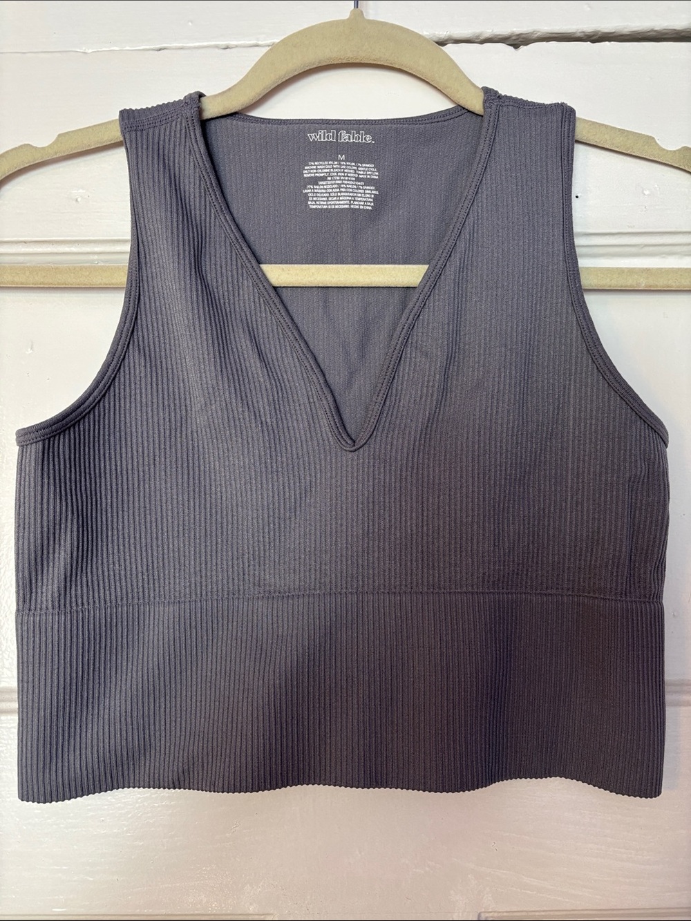 wild fable Ribbed V-Neck Cropped Tank Top - Charcoal